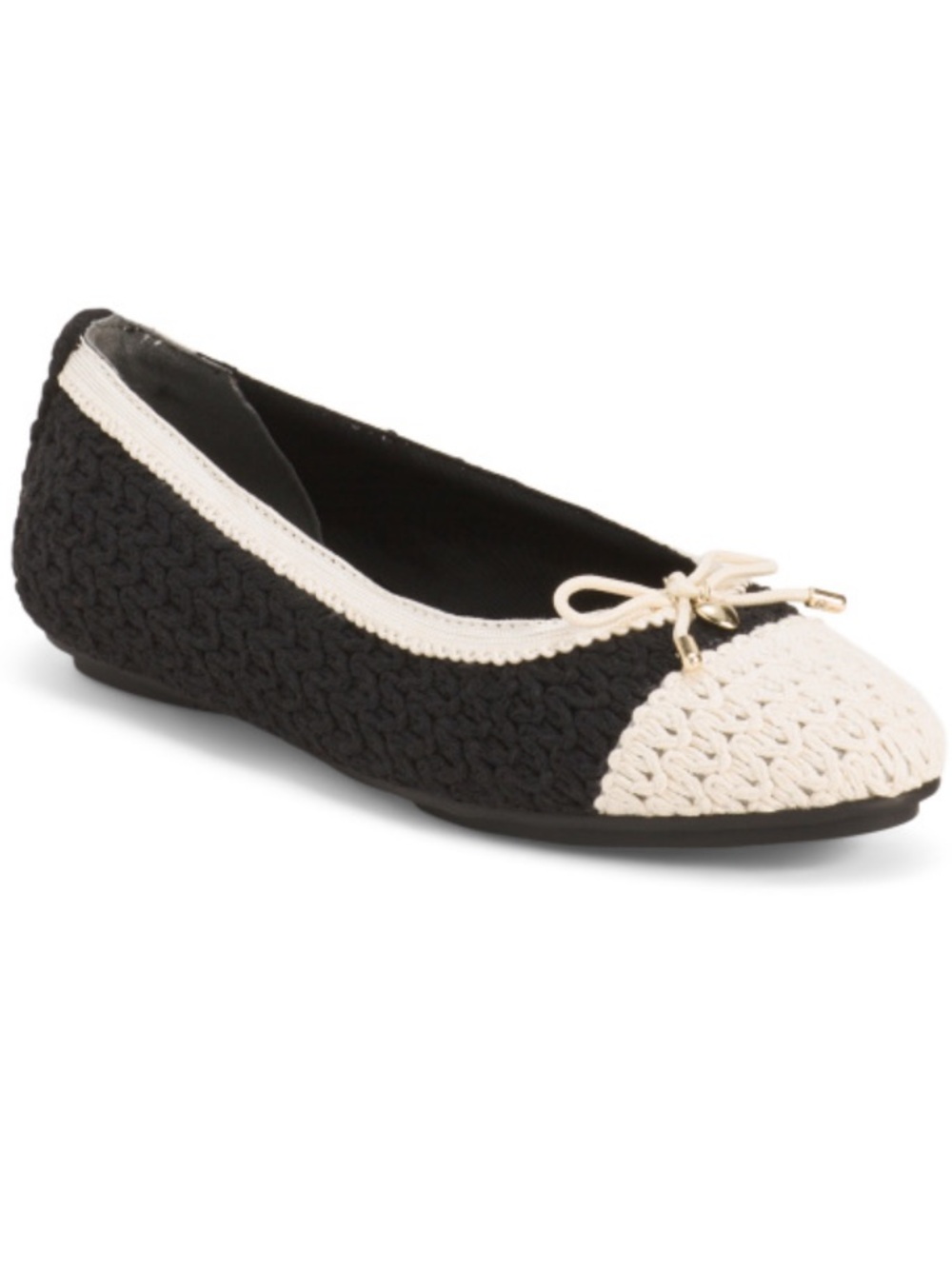 Anne Klein Black and Cream Crochet Ballet Flat - Women